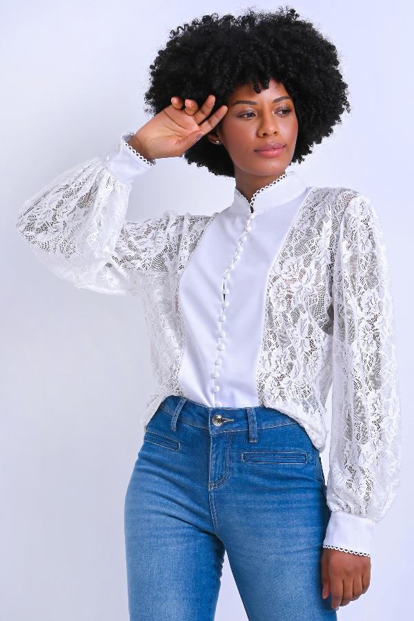 CAMISA DE ENCAJE CON MANGA AMPLA