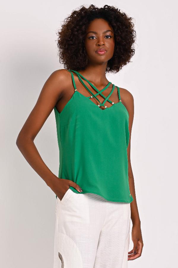 MUSCULOSA CON ESCOTE ENTRELAZADO CARMEN STEFFENS ALTO VERANO 2023