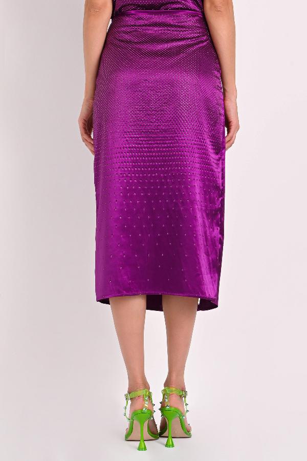 POLLERA MIDI CON ABERTURA Y HOTFIX CARMEN STEFFENS ALTO VERANO 2023