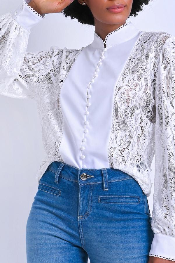 CAMISA DE ENCAJE CON MANGA AMPLA