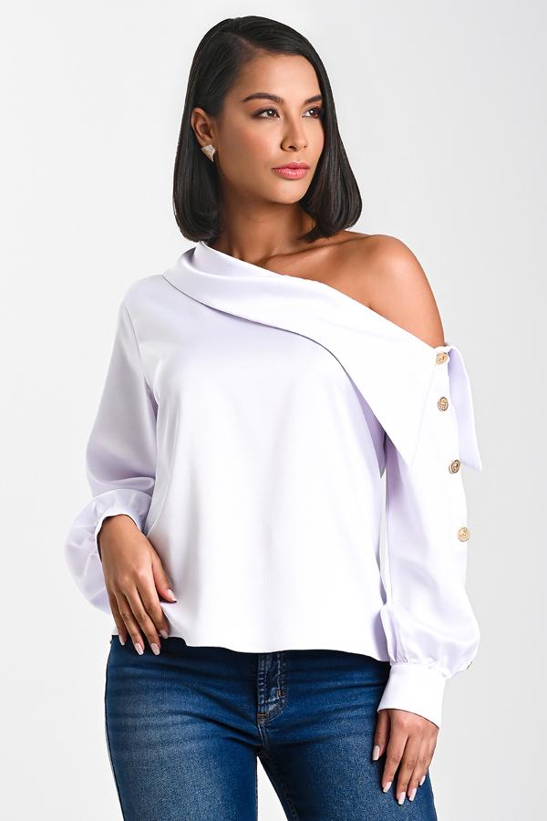 CAMISA BLANCA CON CUELLO ASIMETRICO 