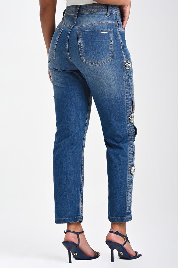 PANTALON JEANS CON FLORES LATERALES